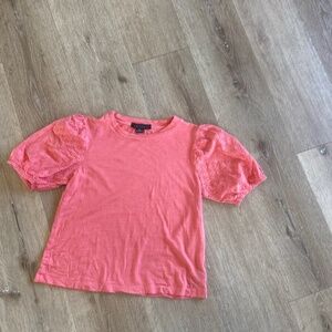 Coral eyelet puff sleeve top